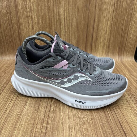 Saucony Womens Ride 15 Running Shoes Alloy Quartz Gray Sneaker Size 9 Wide